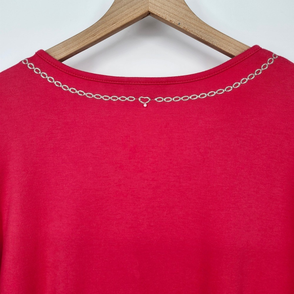Quacker Factory Womens Bright Pink Rhinestone Beaded Top 2X Glam Festive Sparkle - Picture 6 of 10